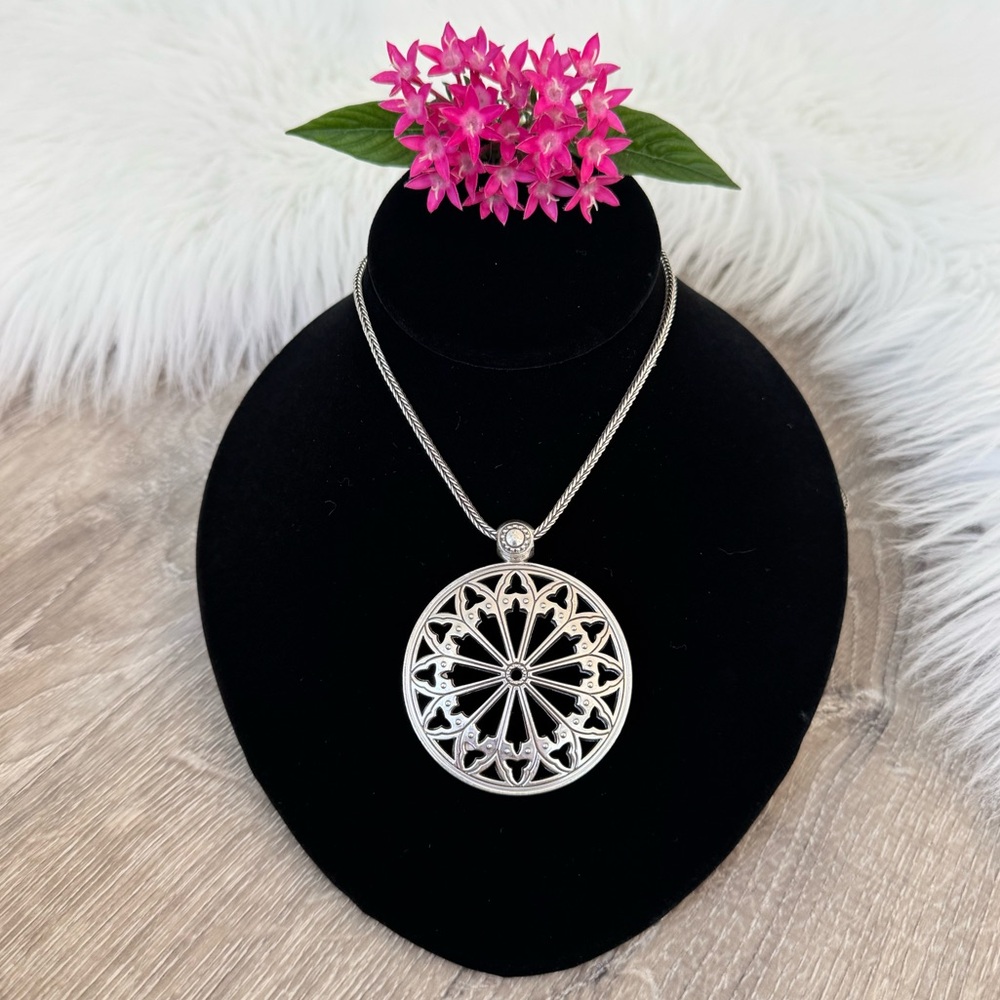 ๐ BRIGHTON Retired Capella Ferrara Filigree Disc Medallion Silver Long Necklace - Picture 2 of 11